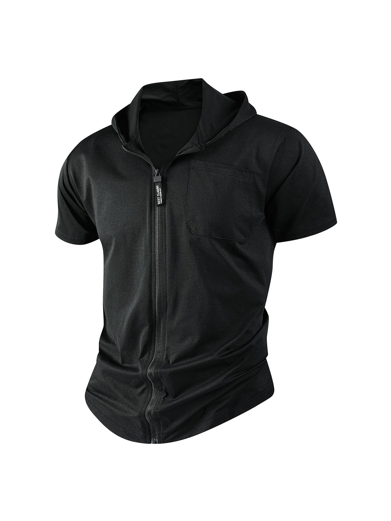 Men's Casual Sports Zipper Hooded Short-sleeved T-shirt Jacket