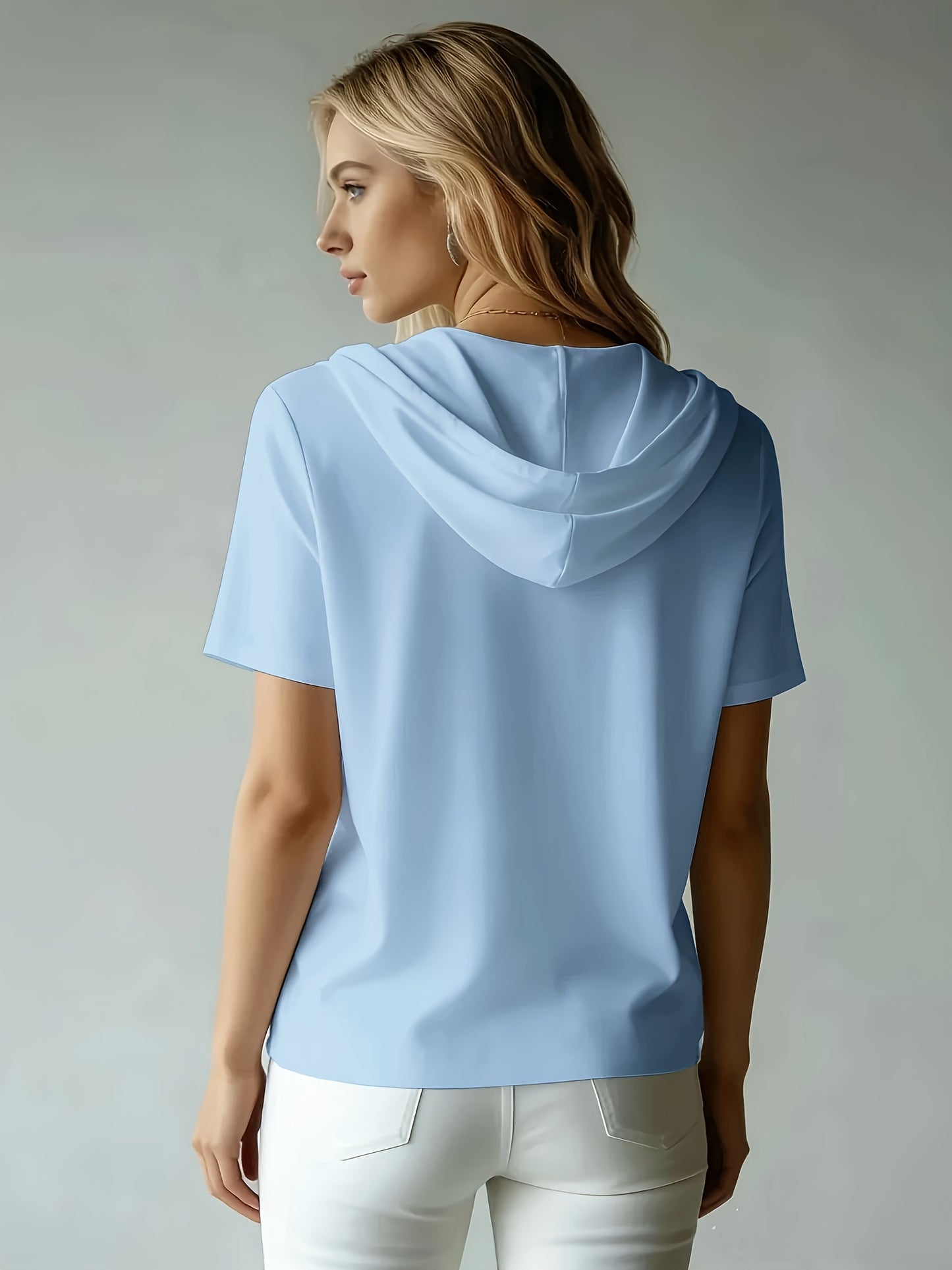 Women's Summer Short Sleeve Hooded T-Shirt Top - Loose Fit
