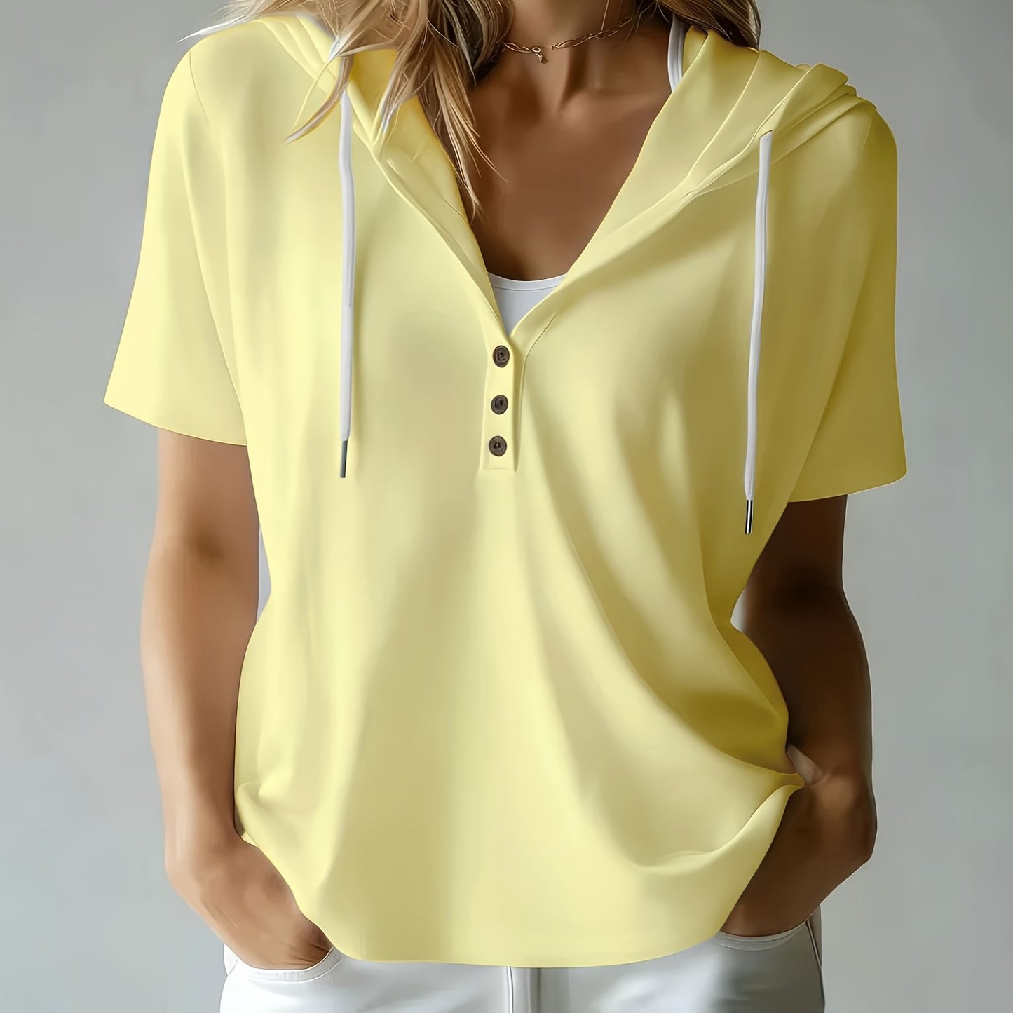 Women's Summer Short Sleeve Hooded T-Shirt Top - Loose Fit