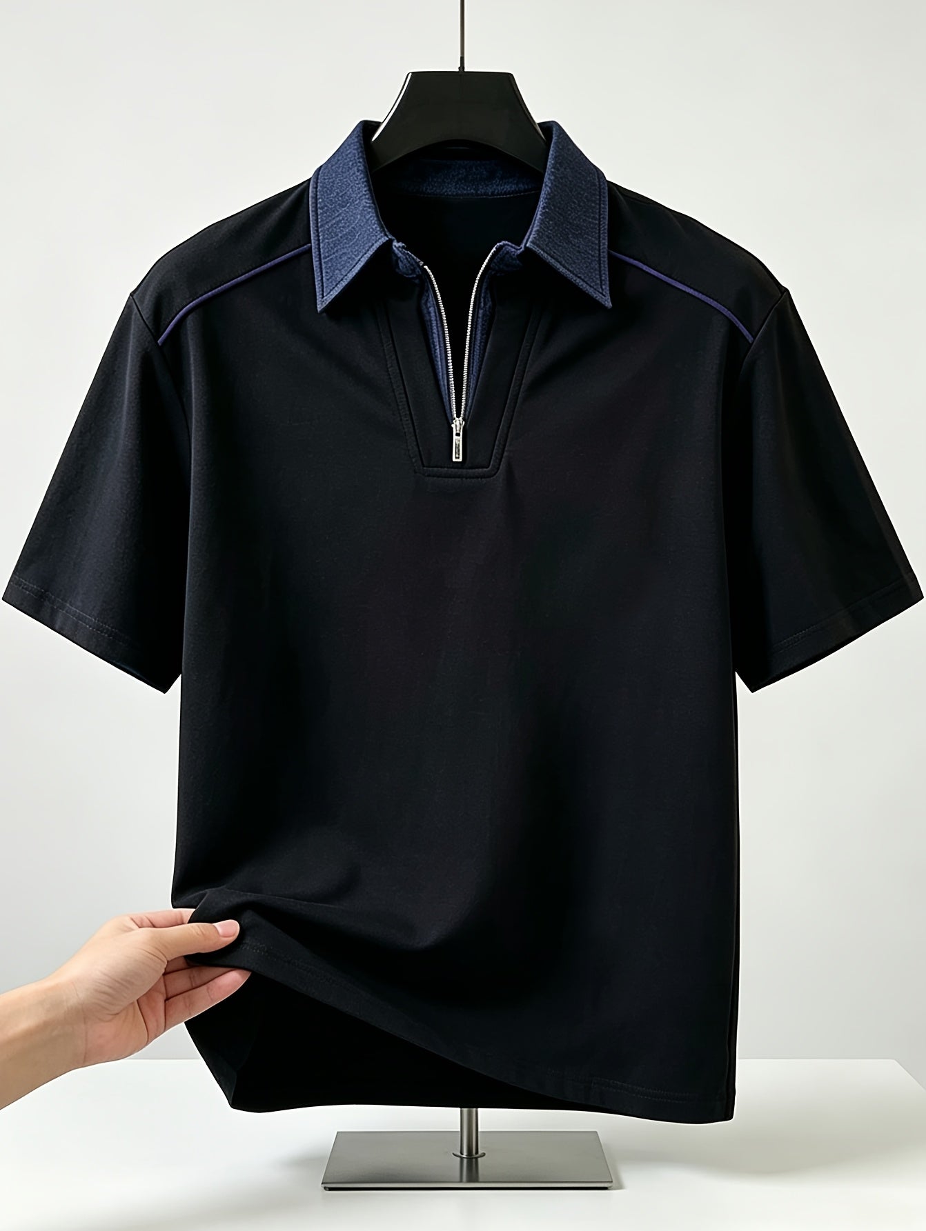 Polo T-Shirt Black Fake Two-Piece Stitching Short-Sleeved POLO T-Shirt