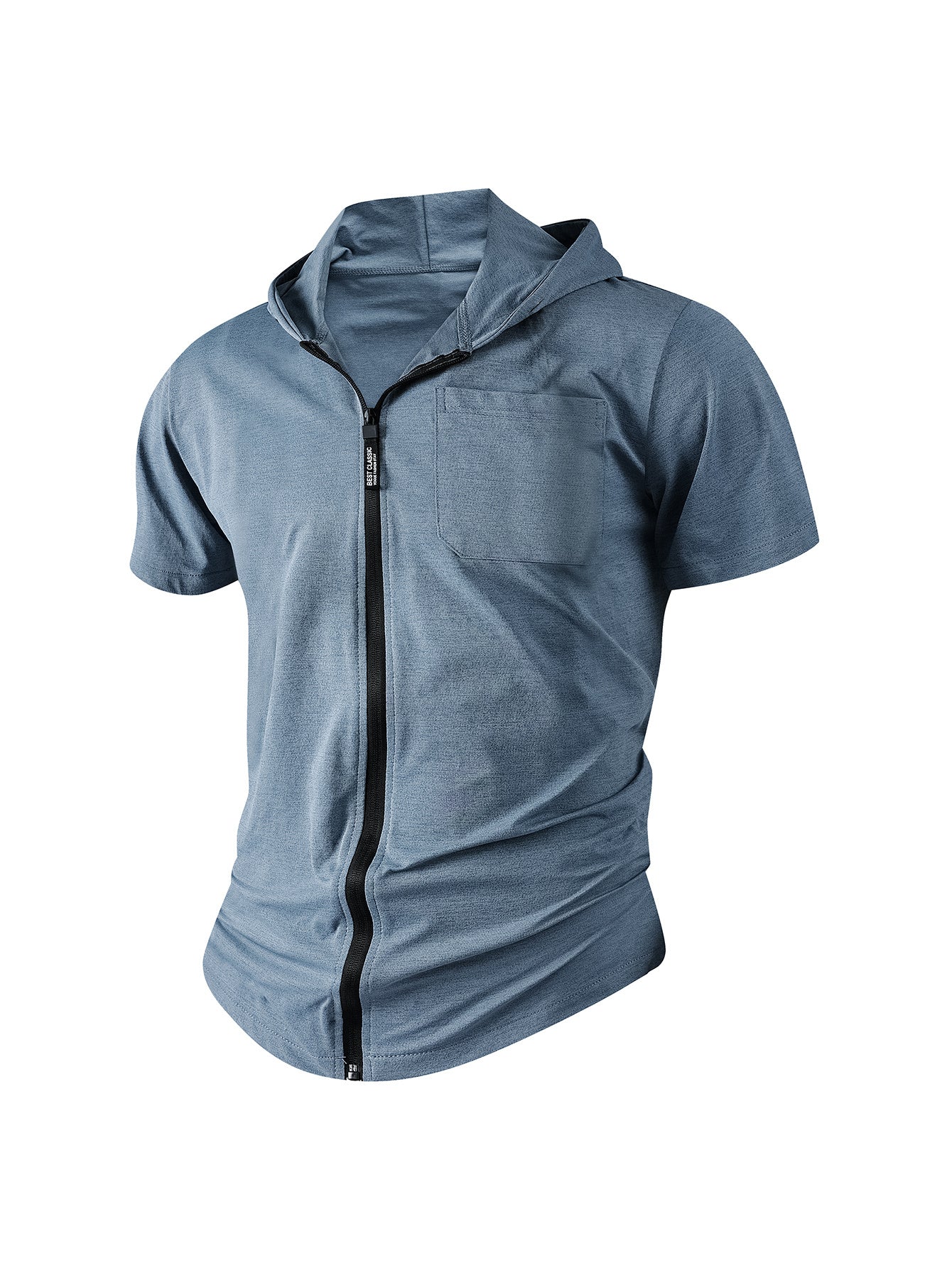 Men's Casual Sports Zipper Hooded Short-sleeved T-shirt Jacket