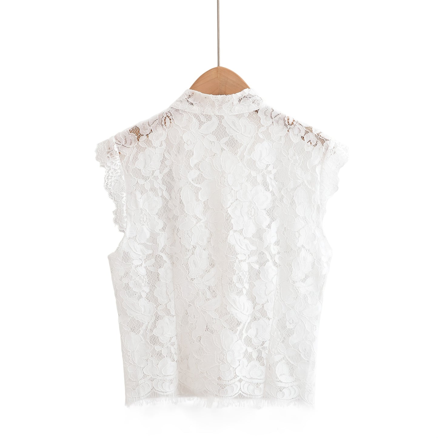 Collar Hollow-Out Sheer Design Slim-Fit