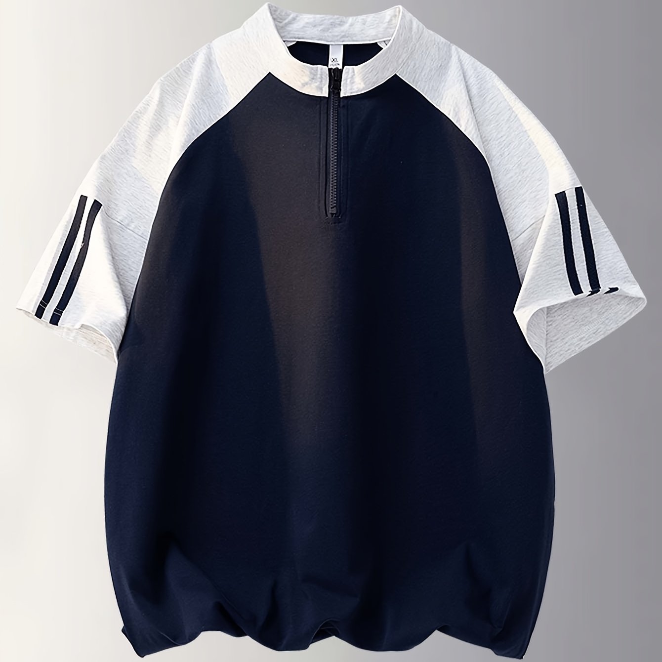 Summer Men'S Half-Zipper T-Shirt Casual Easy Round Neck Contrast Short Sleeve Men'S Style