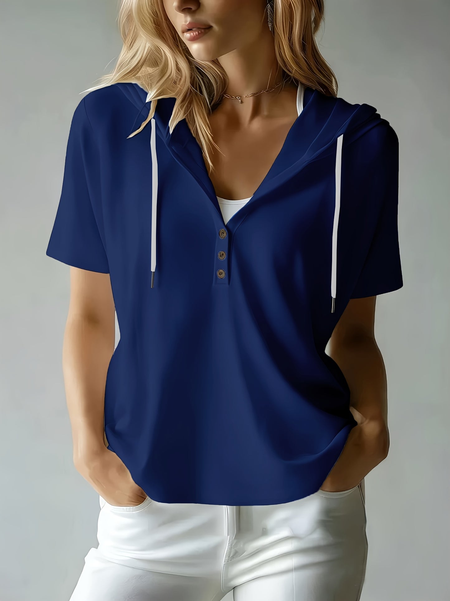 Women's Summer Short Sleeve Hooded T-Shirt Top - Loose Fit