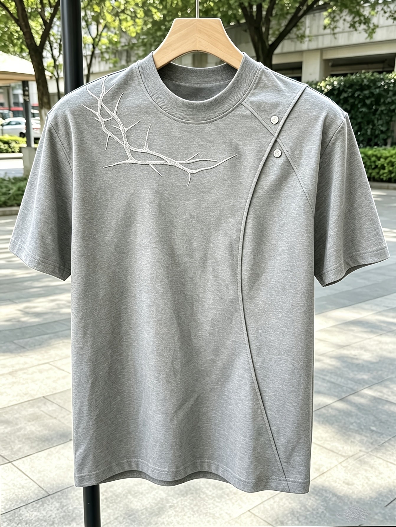 Men'S Casual Sports T-Shirt Rivet Stitching Thorn Embroidery