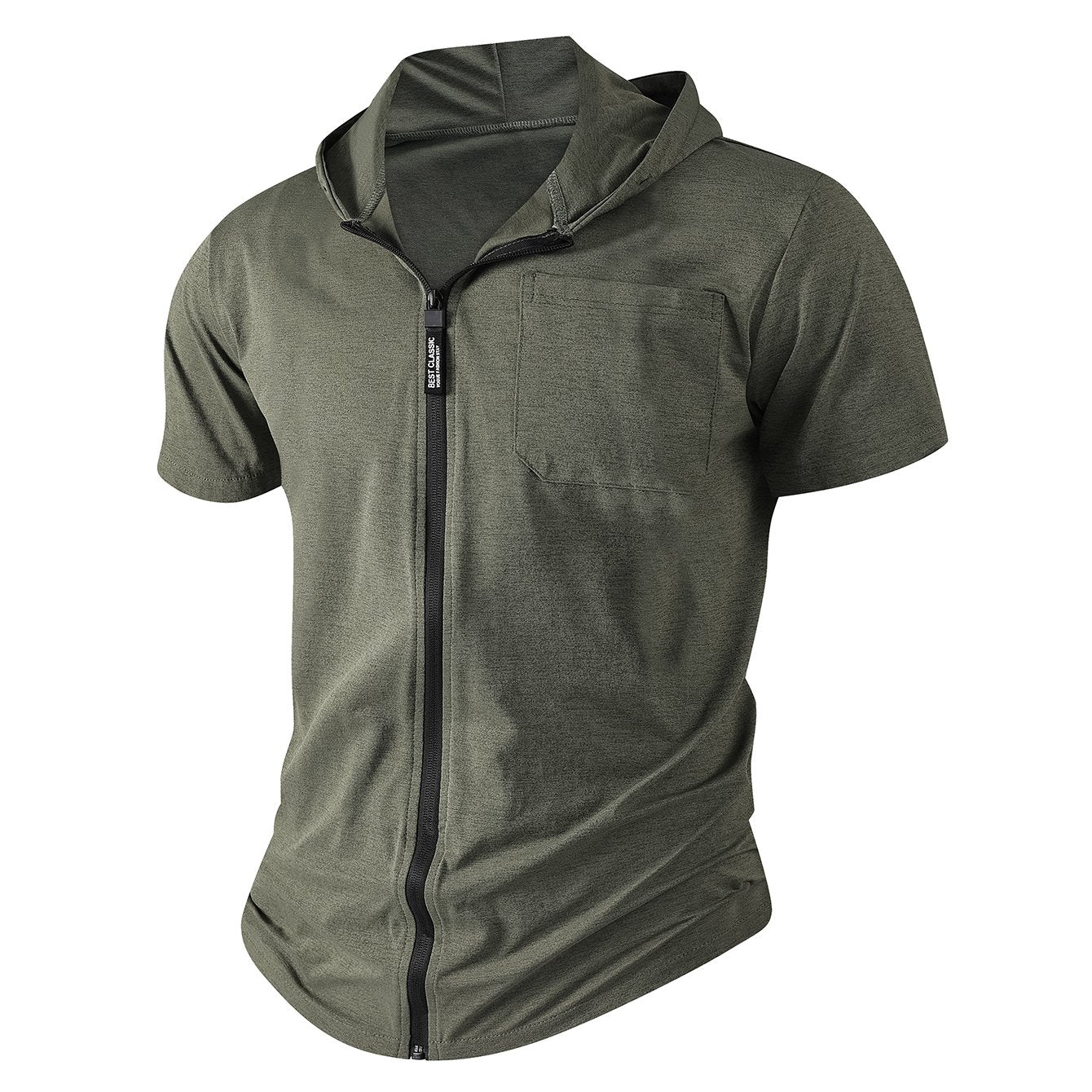 Men's Casual Sports Zipper Hooded Short-sleeved T-shirt Jacket