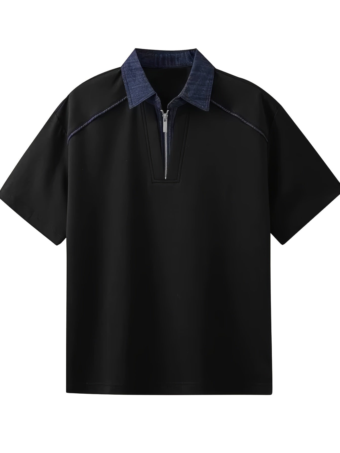 Polo T-Shirt Black Fake Two-Piece Stitching Short-Sleeved POLO T-Shirt