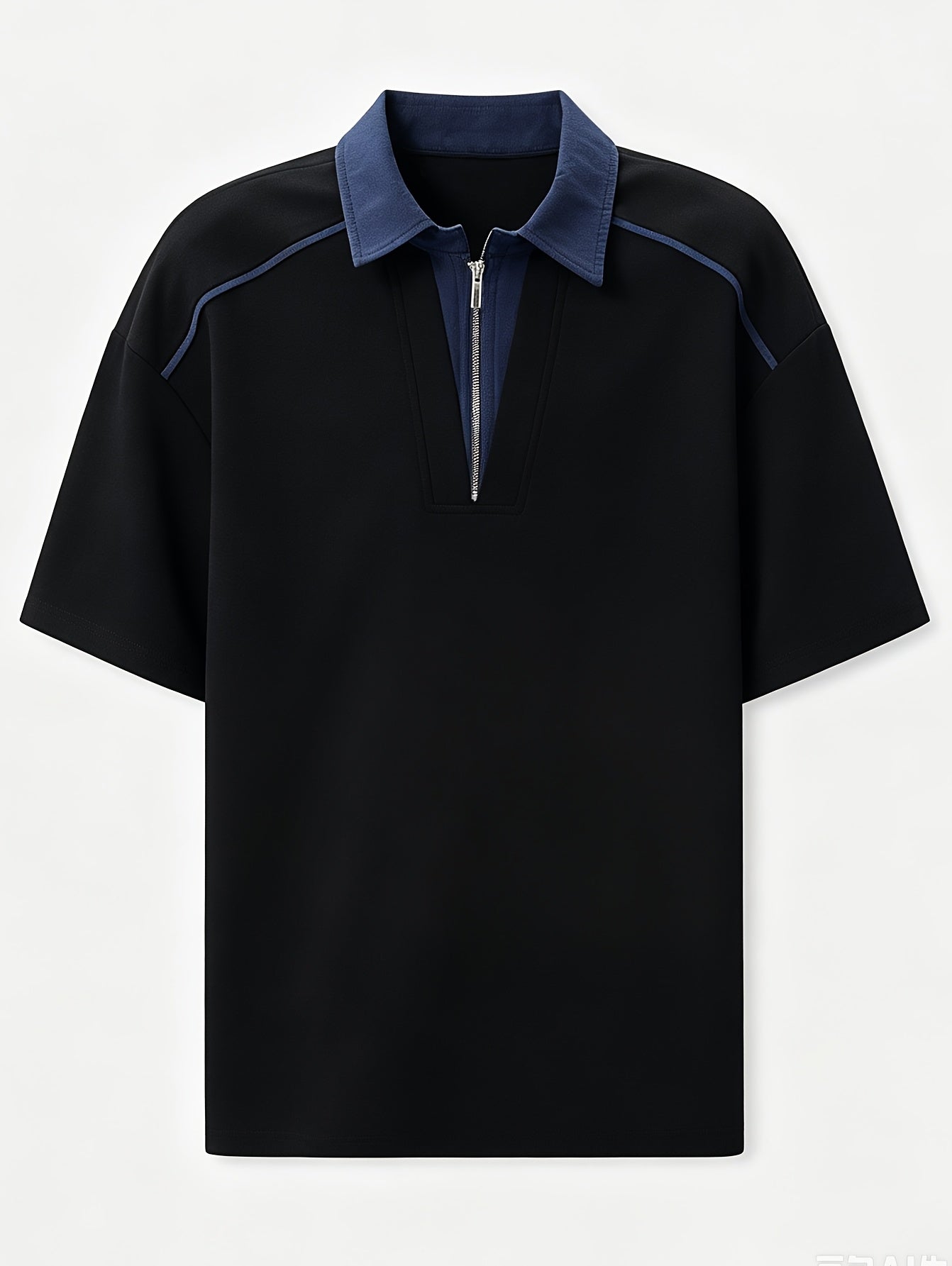 Polo T-Shirt Black Fake Two-Piece Stitching Short-Sleeved POLO T-Shirt