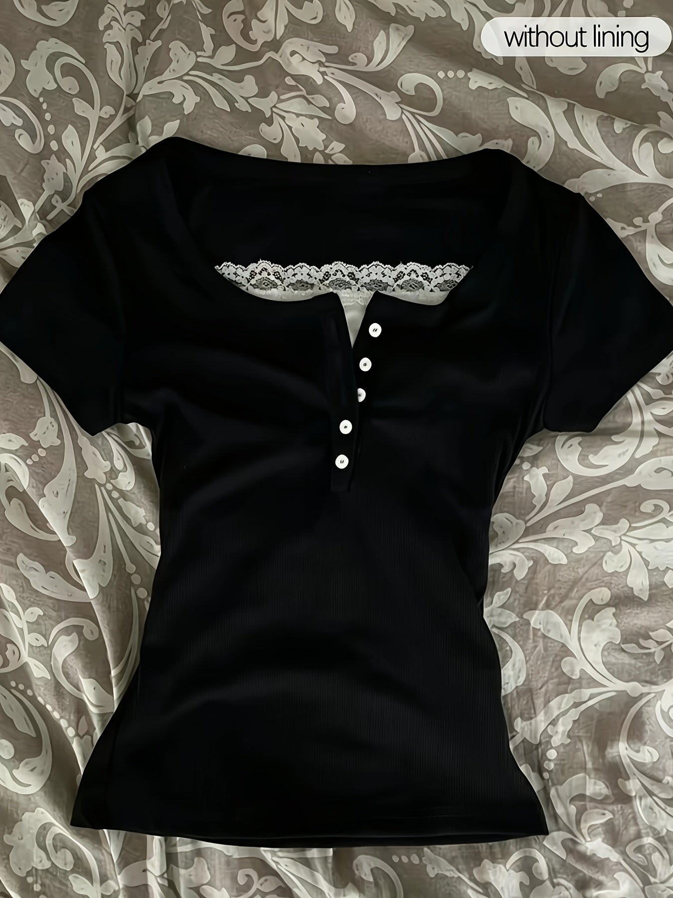 Decorative Neckline Slim Fit T-Shirt Top