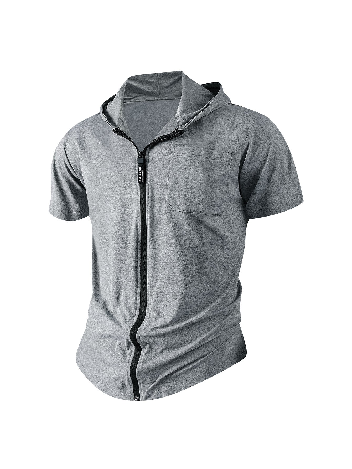 Men's Casual Sports Zipper Hooded Short-sleeved T-shirt Jacket
