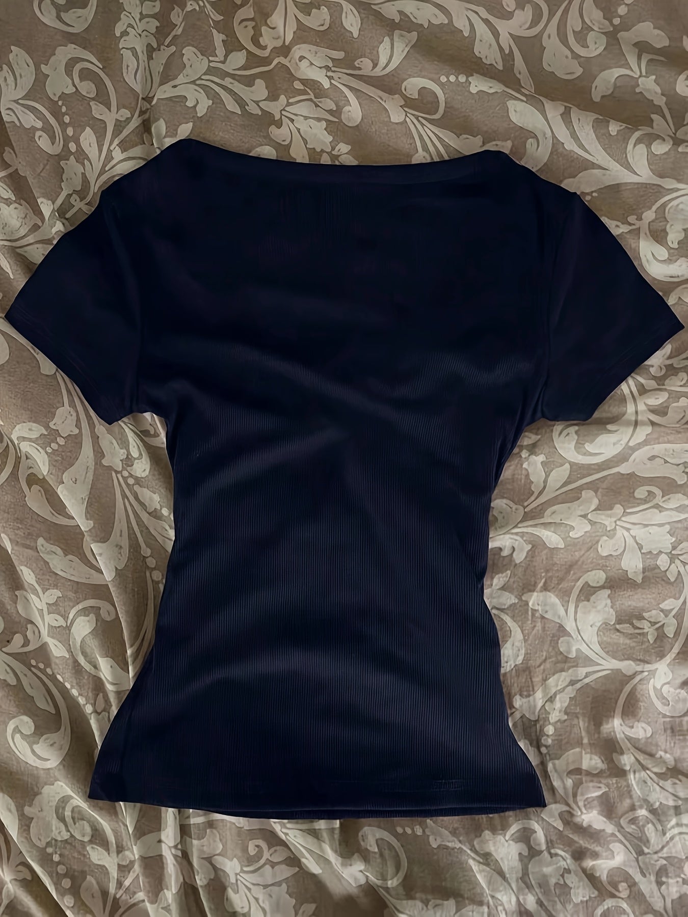 Decorative Neckline Slim Fit T-Shirt Top