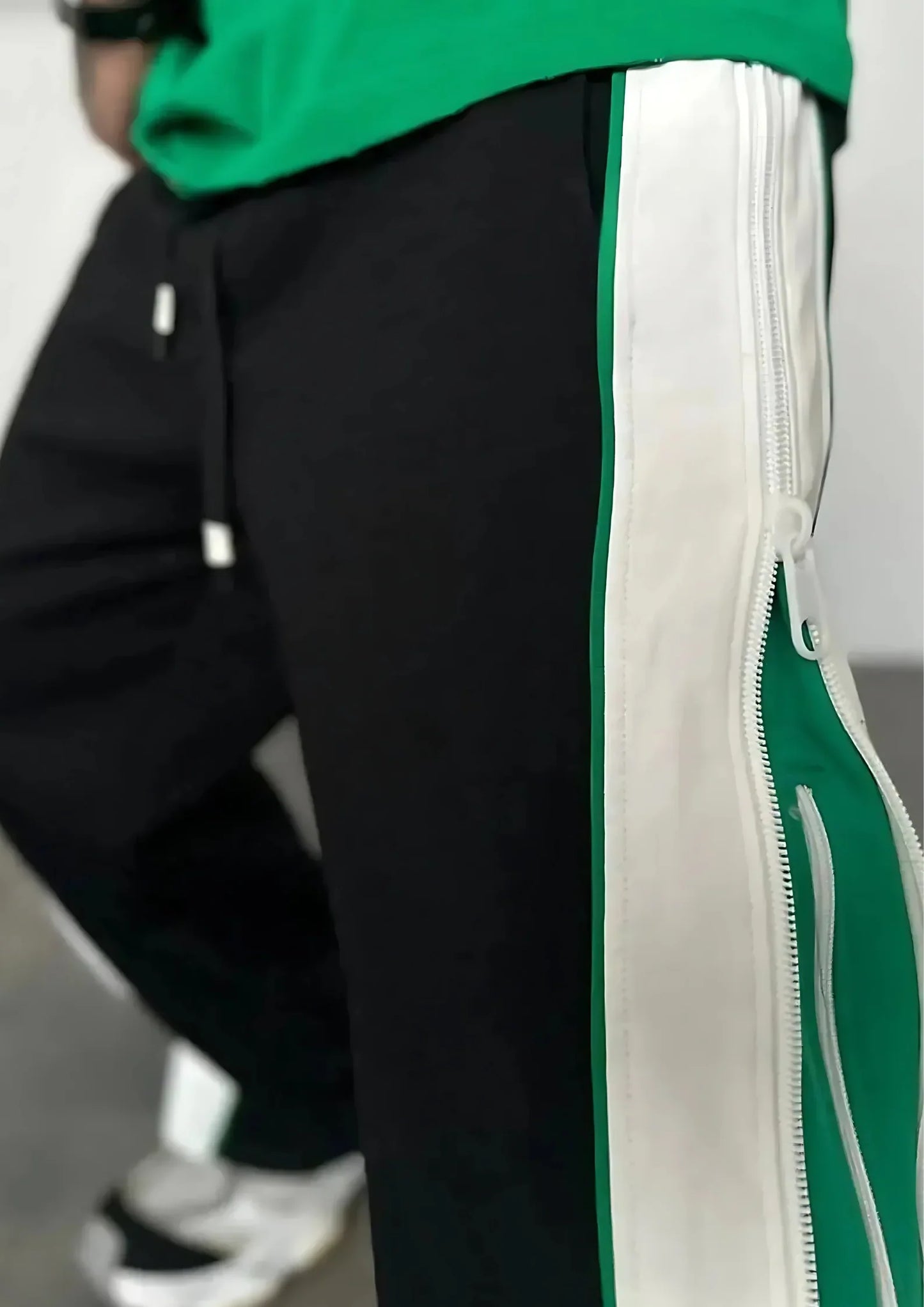 Double Zip Green Wide Leg Zip Up Baggy Pants