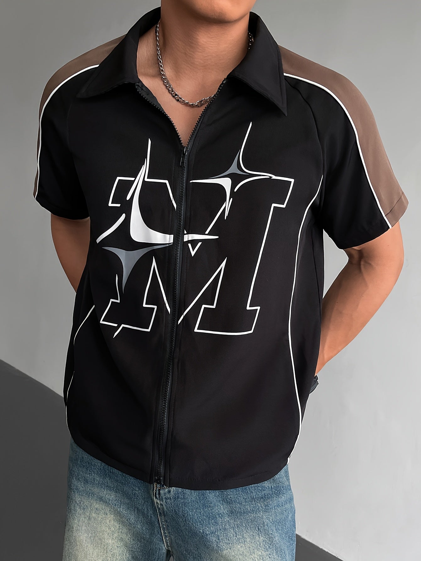 Fashionable Men'S Short-Sleeve Zip-Up Shirt