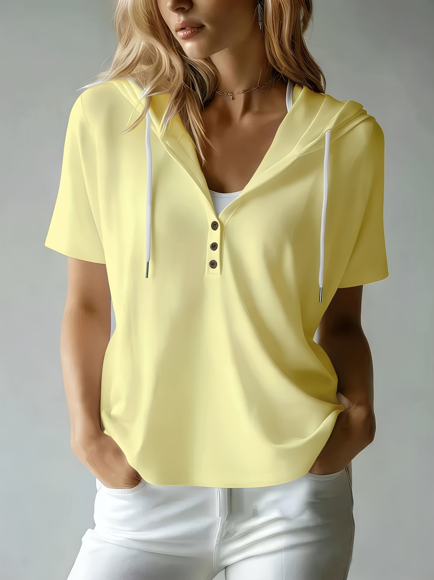 Women's Summer Short Sleeve Hooded T-Shirt Top - Loose Fit