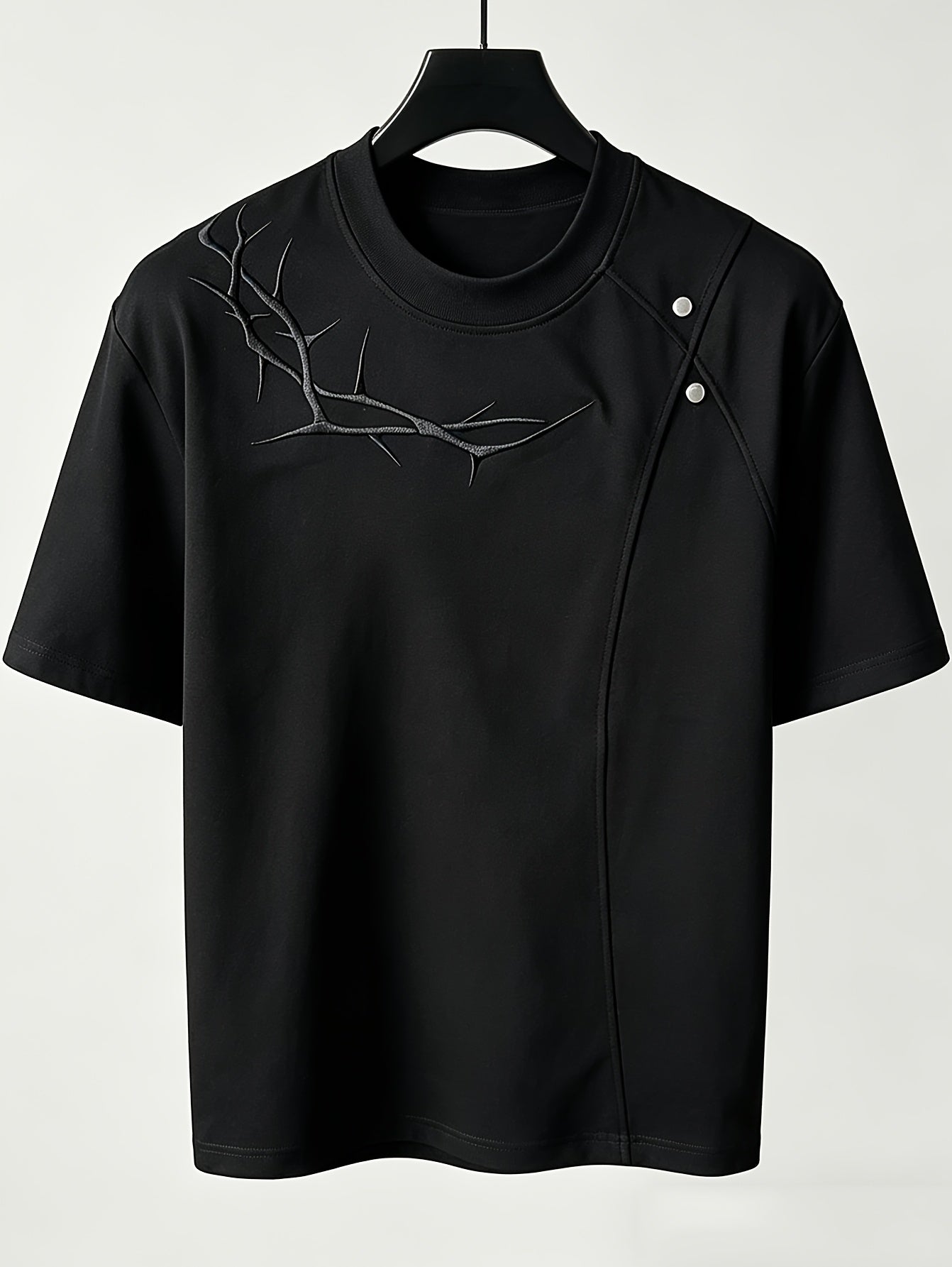 Men'S Casual Sports T-Shirt Rivet Stitching Thorn Embroidery