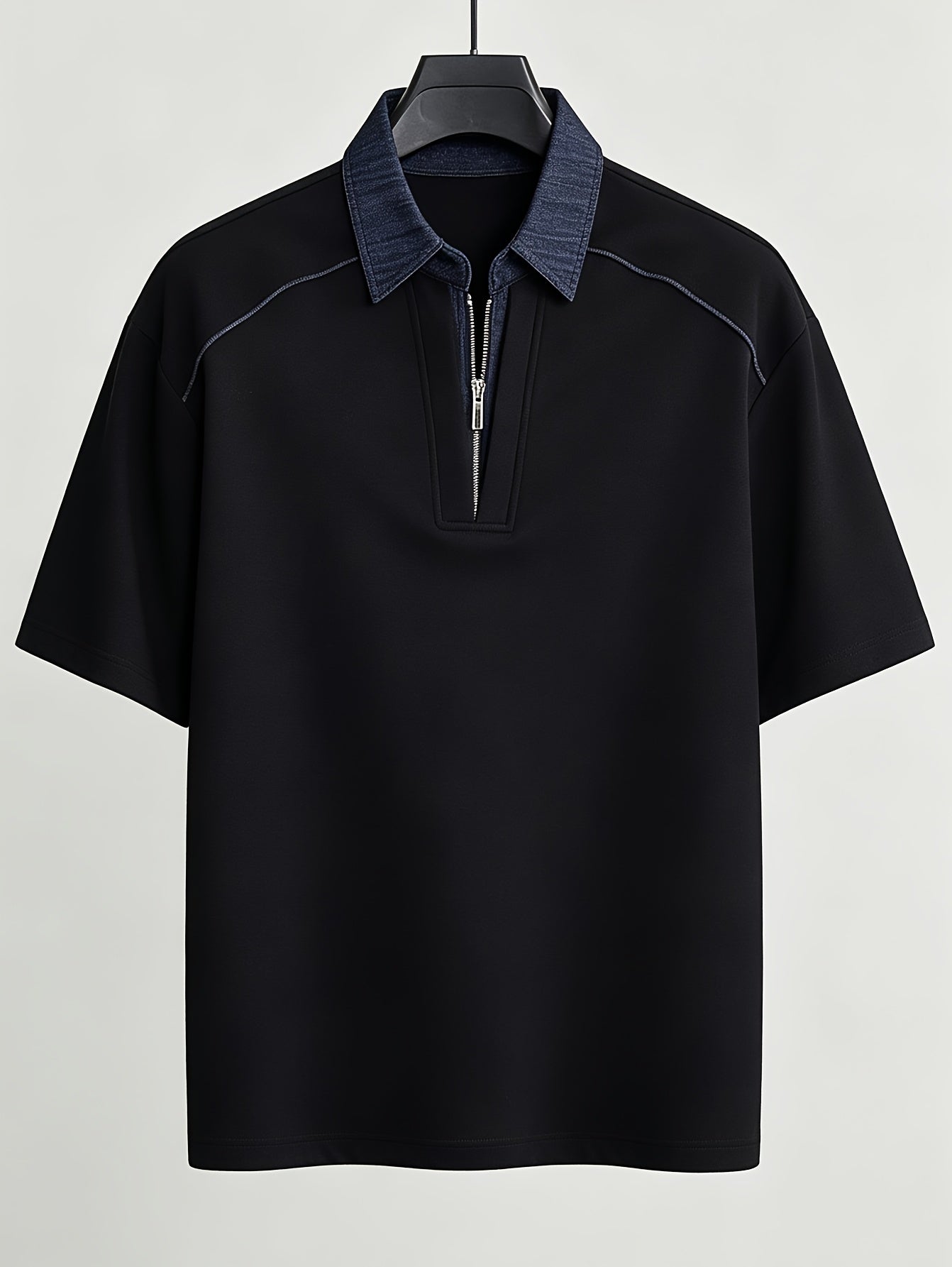 Polo T-Shirt Black Fake Two-Piece Stitching Short-Sleeved POLO T-Shirt