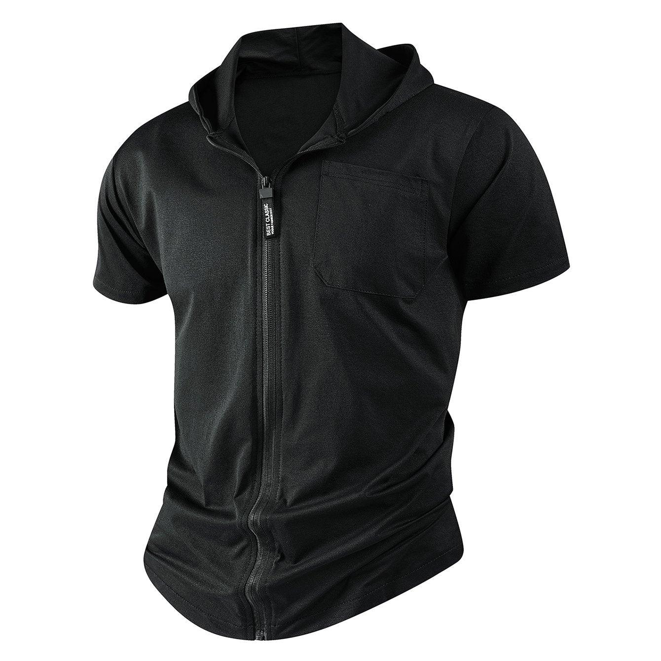 Men's Casual Sports Zipper Hooded Short-sleeved T-shirt Jacket