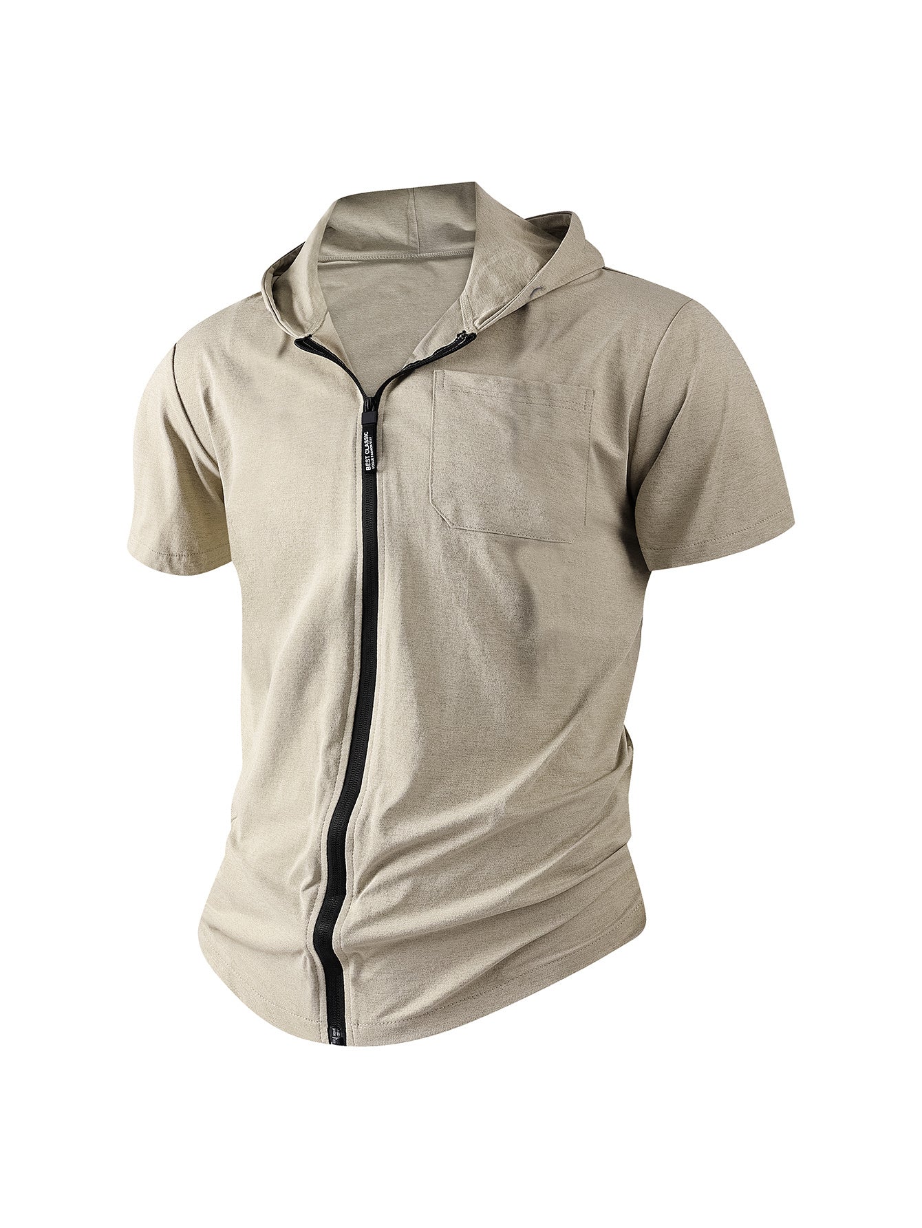 Men's Casual Sports Zipper Hooded Short-sleeved T-shirt Jacket