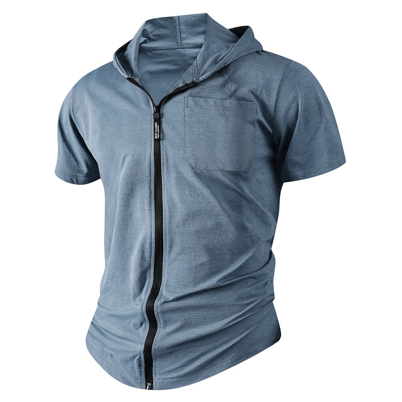 Men's Casual Sports Zipper Hooded Short-sleeved T-shirt Jacket
