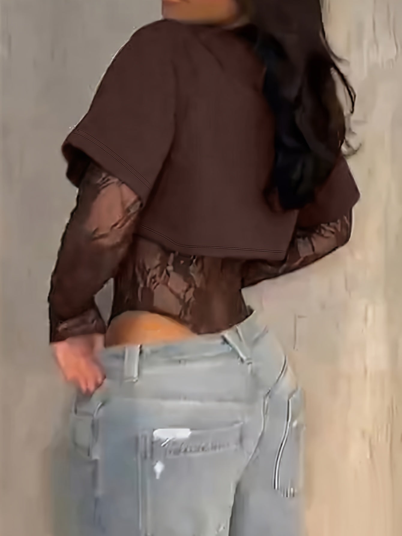 legant Lace Panel Long Sleeve Bodysuit Top for Women