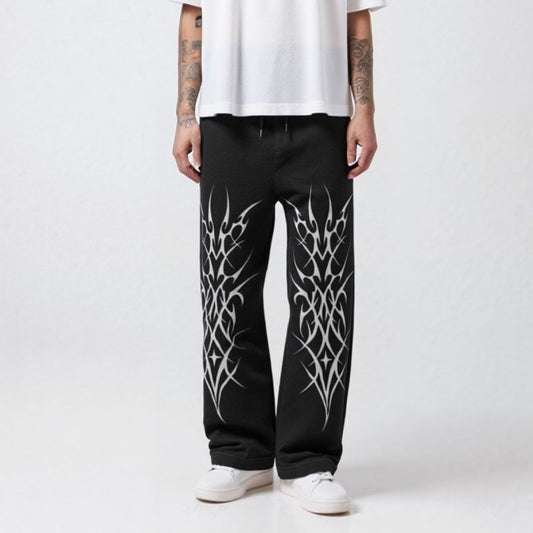 Black loose fit Printed Trackpants |