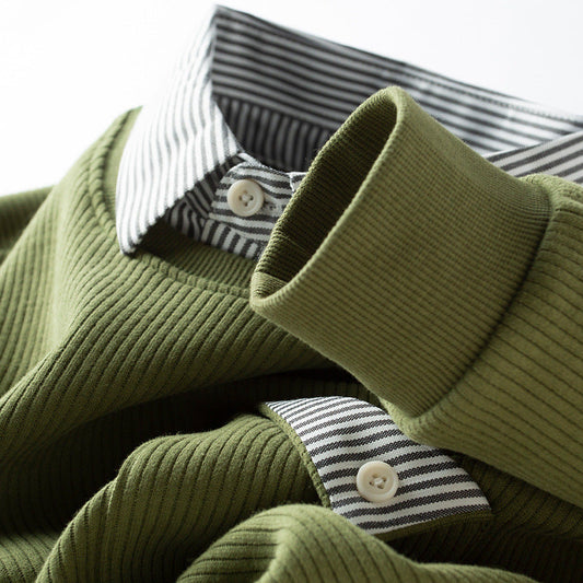 Olive Green Full Sleeves Lining Polo T-Shirt - Merinowear