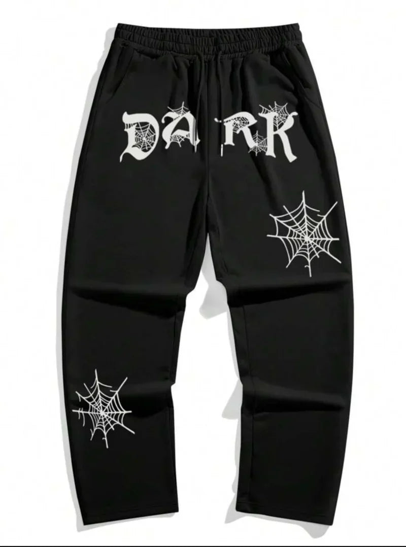 Dark Black Aesthetic Spider Web Oversized Sweatpants
