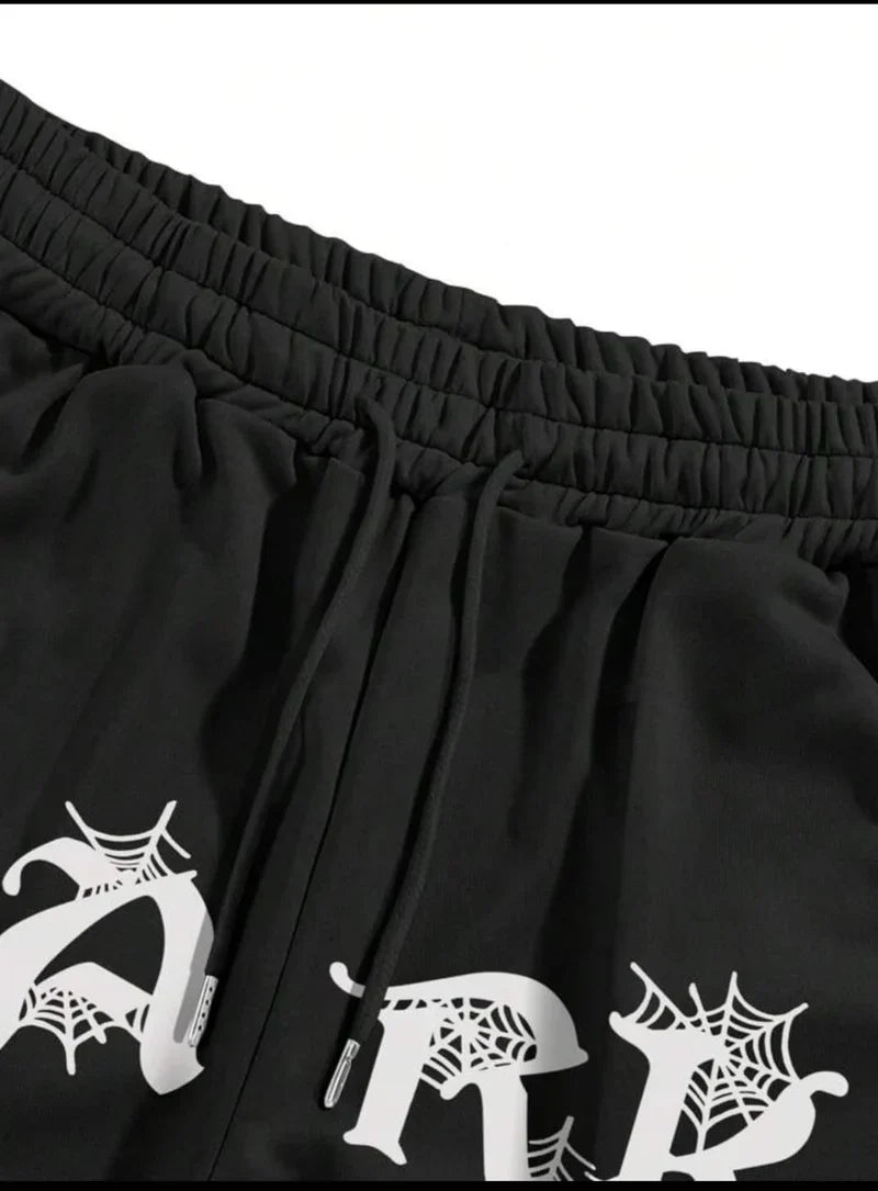 Dark Black Aesthetic Spider Web Oversized Sweatpants