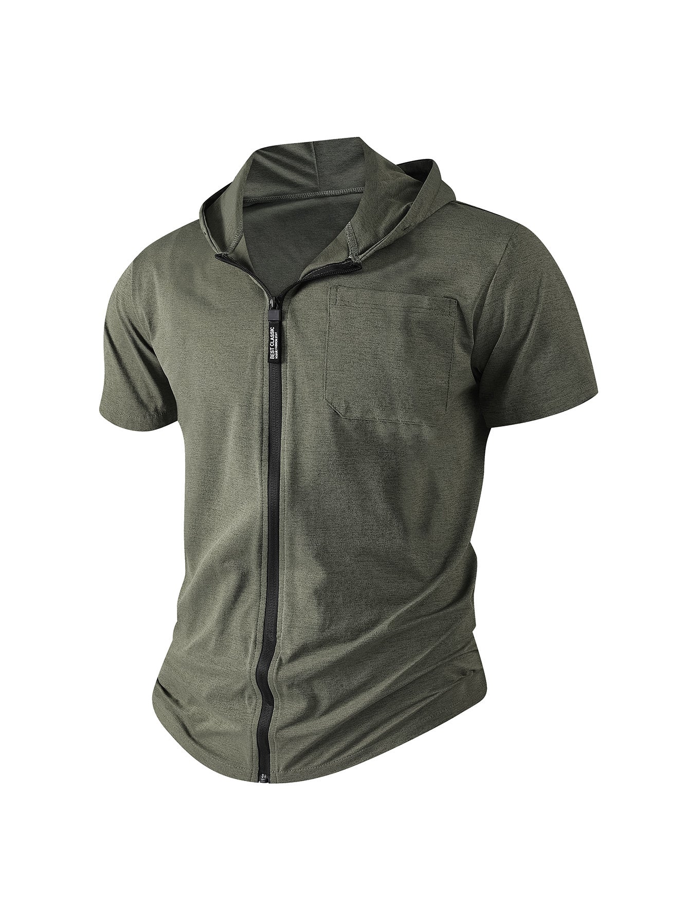 Men's Casual Sports Zipper Hooded Short-sleeved T-shirt Jacket