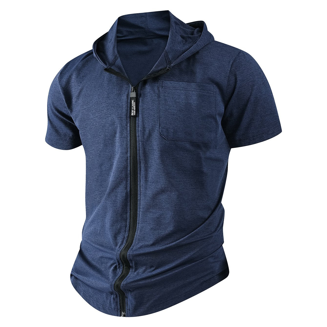 Men's Casual Sports Zipper Hooded Short-sleeved T-shirt Jacket