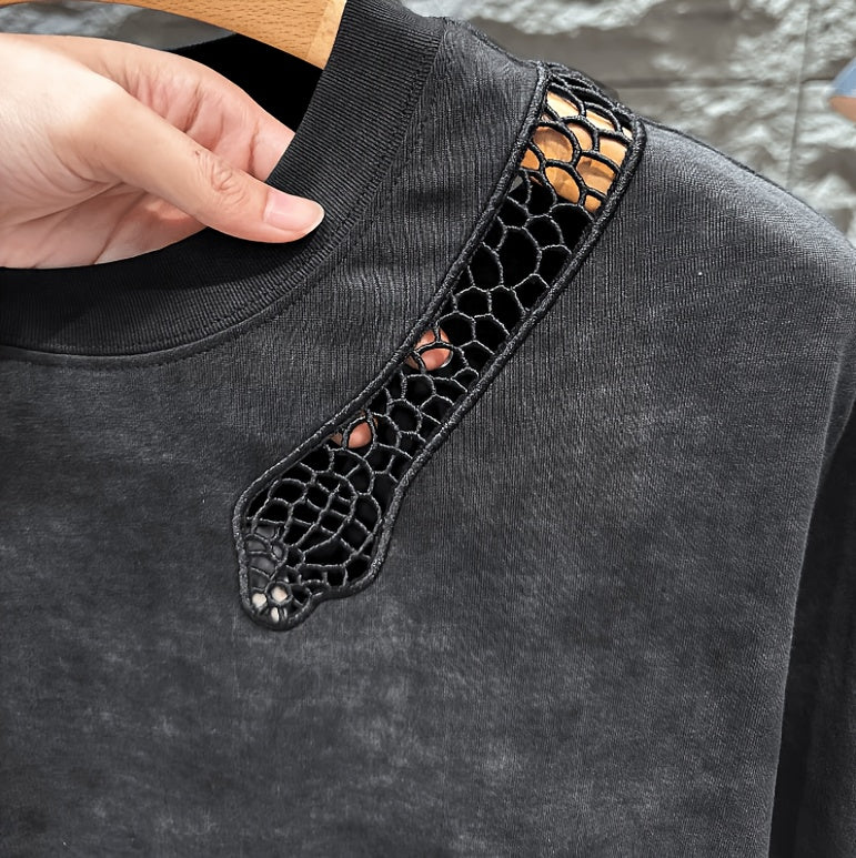 Premium Aesthetic American Trendy Brand Hollow Mesh Distressed Round Neck Short Sleeve T-Shirt