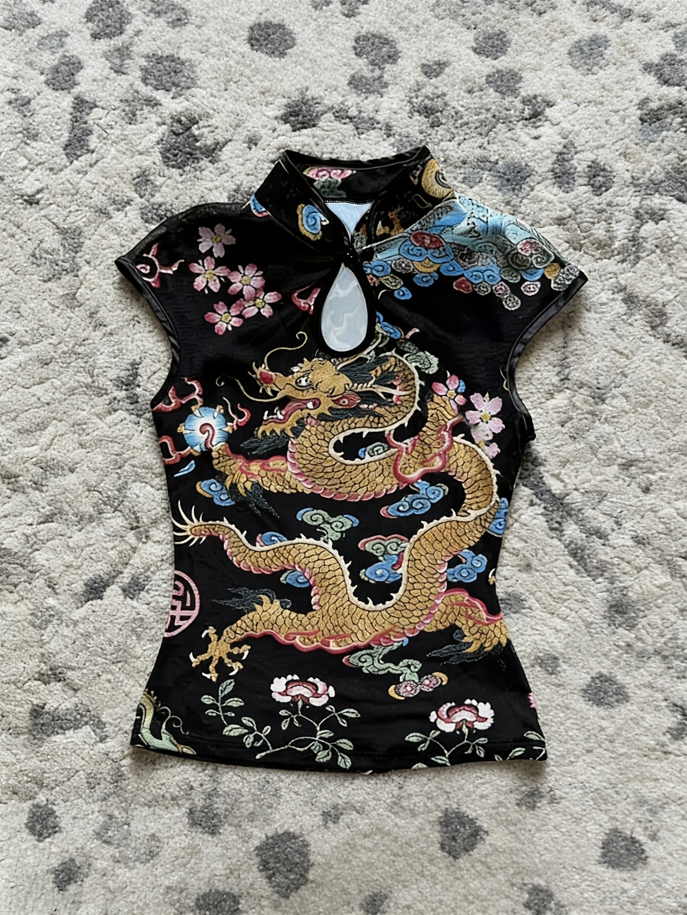 New Chinese Style Dragon Pattern Print Improved Cheongsam Top