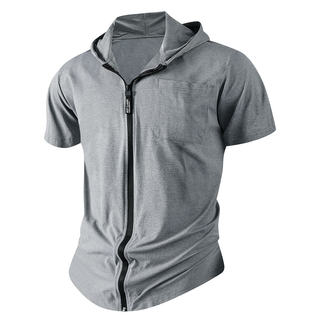 Men's Casual Sports Zipper Hooded Short-sleeved T-shirt Jacket