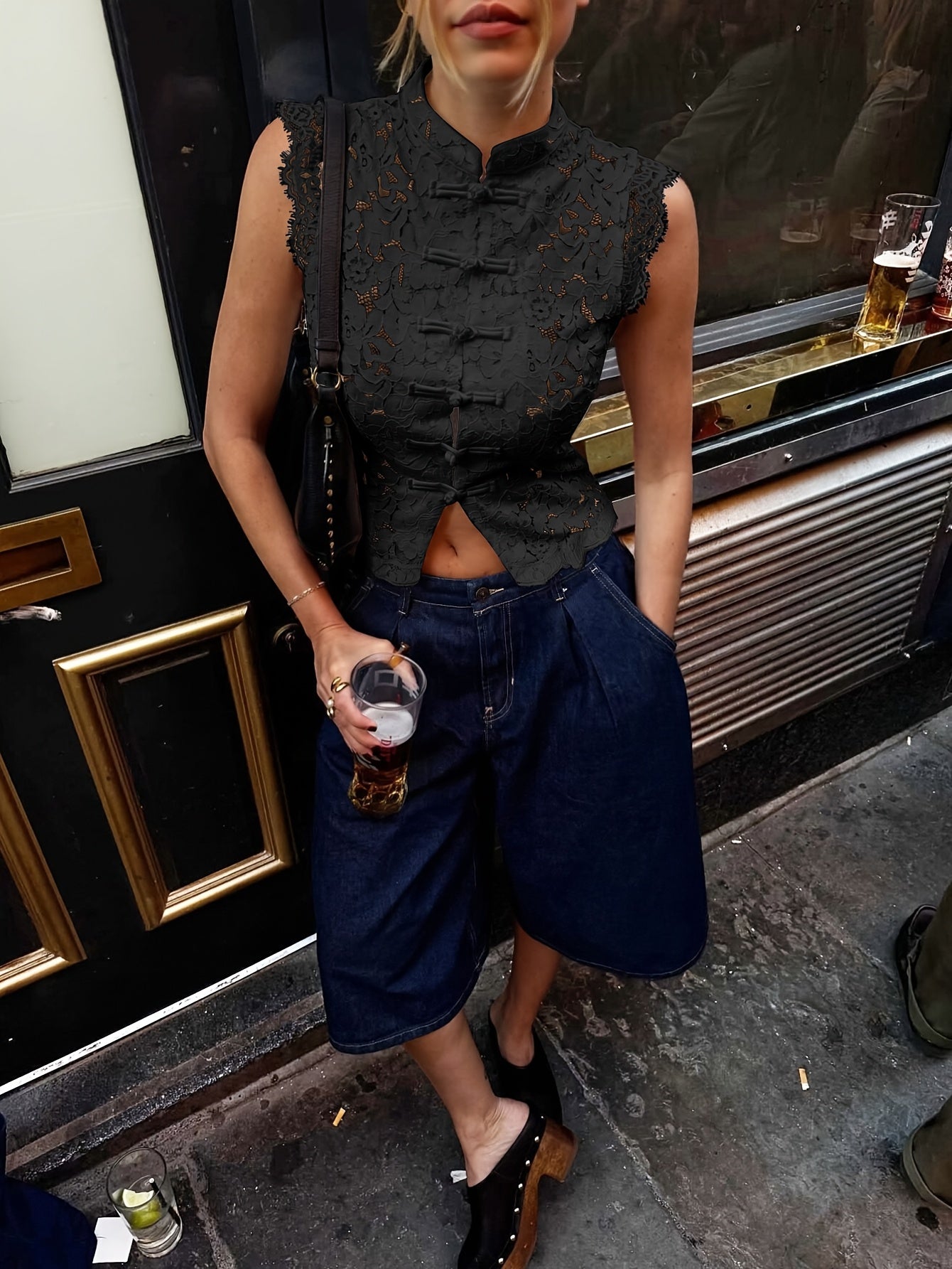 Chinese Style Mandarin Collar Button-Up Vest Shirt