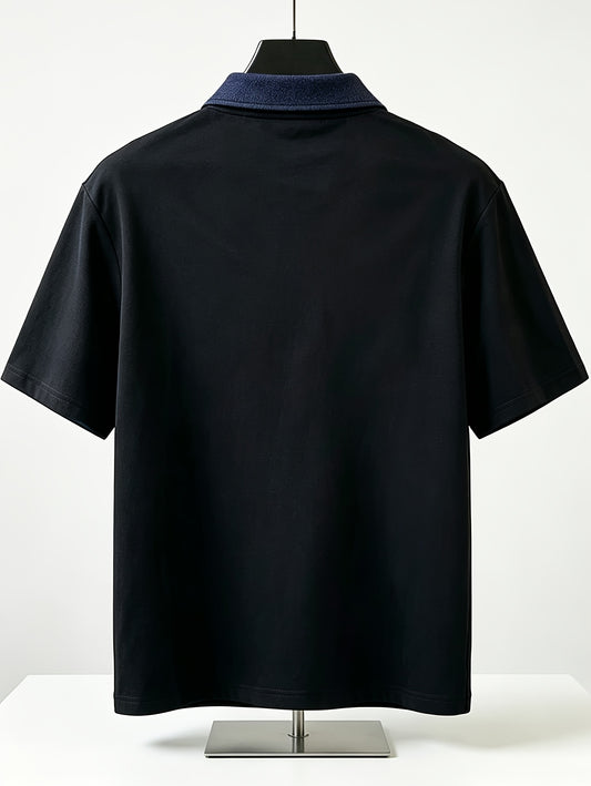 Polo T-Shirt Black Fake Two-Piece Stitching Short-Sleeved POLO T-Shirt