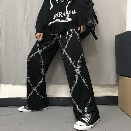 Black Straight fit Printed Trackpants