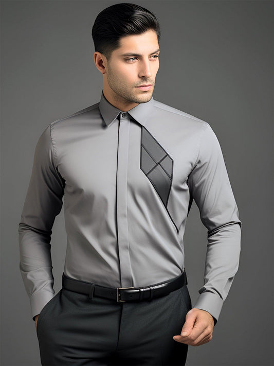 Colourblocked Semi Formal Grey Shirt