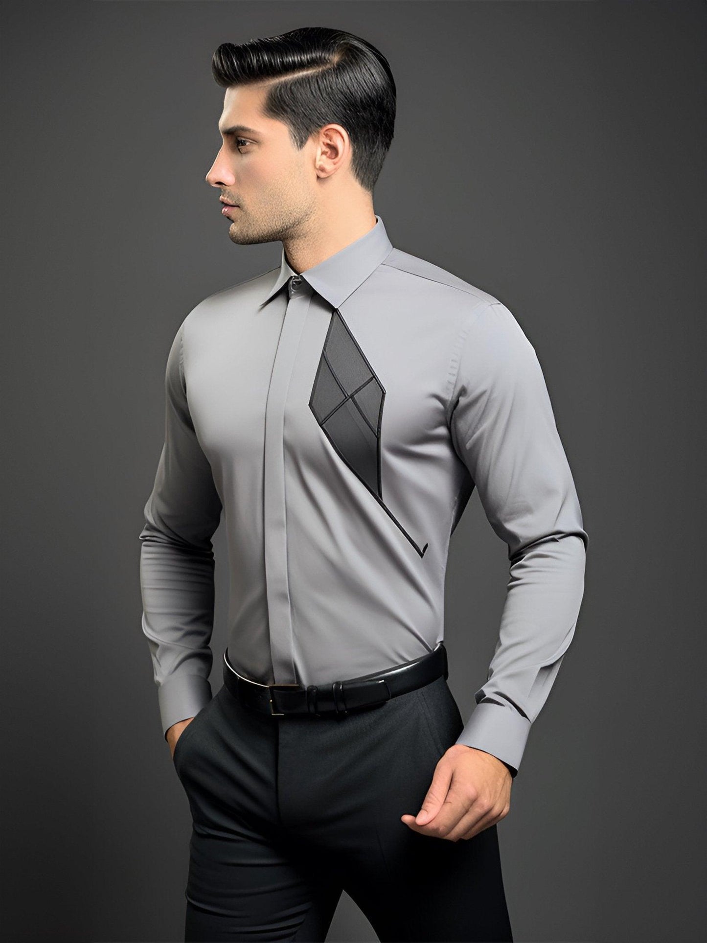 Colourblocked Semi Formal Grey Shirt