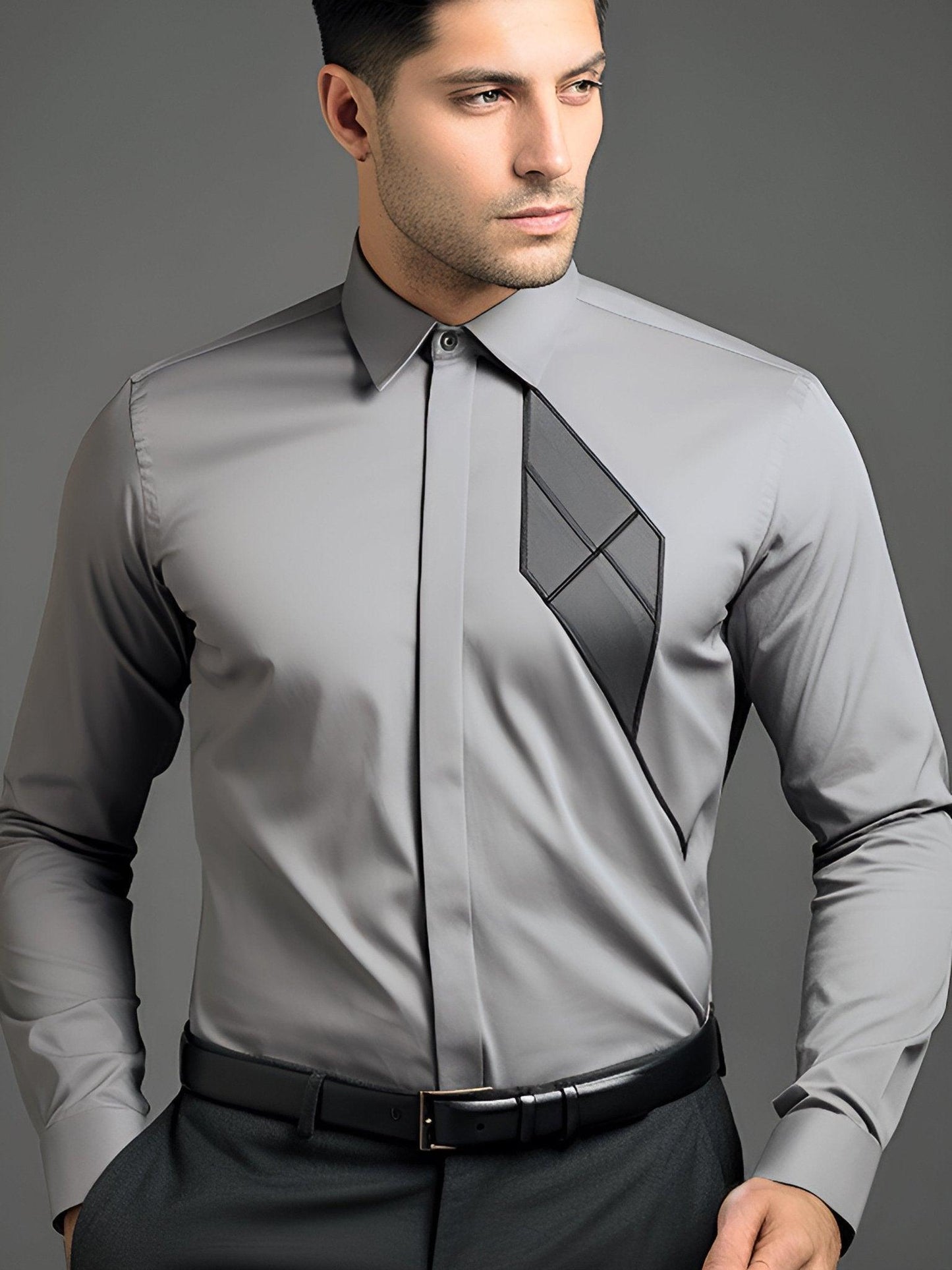 Colourblocked Semi Formal Grey Shirt