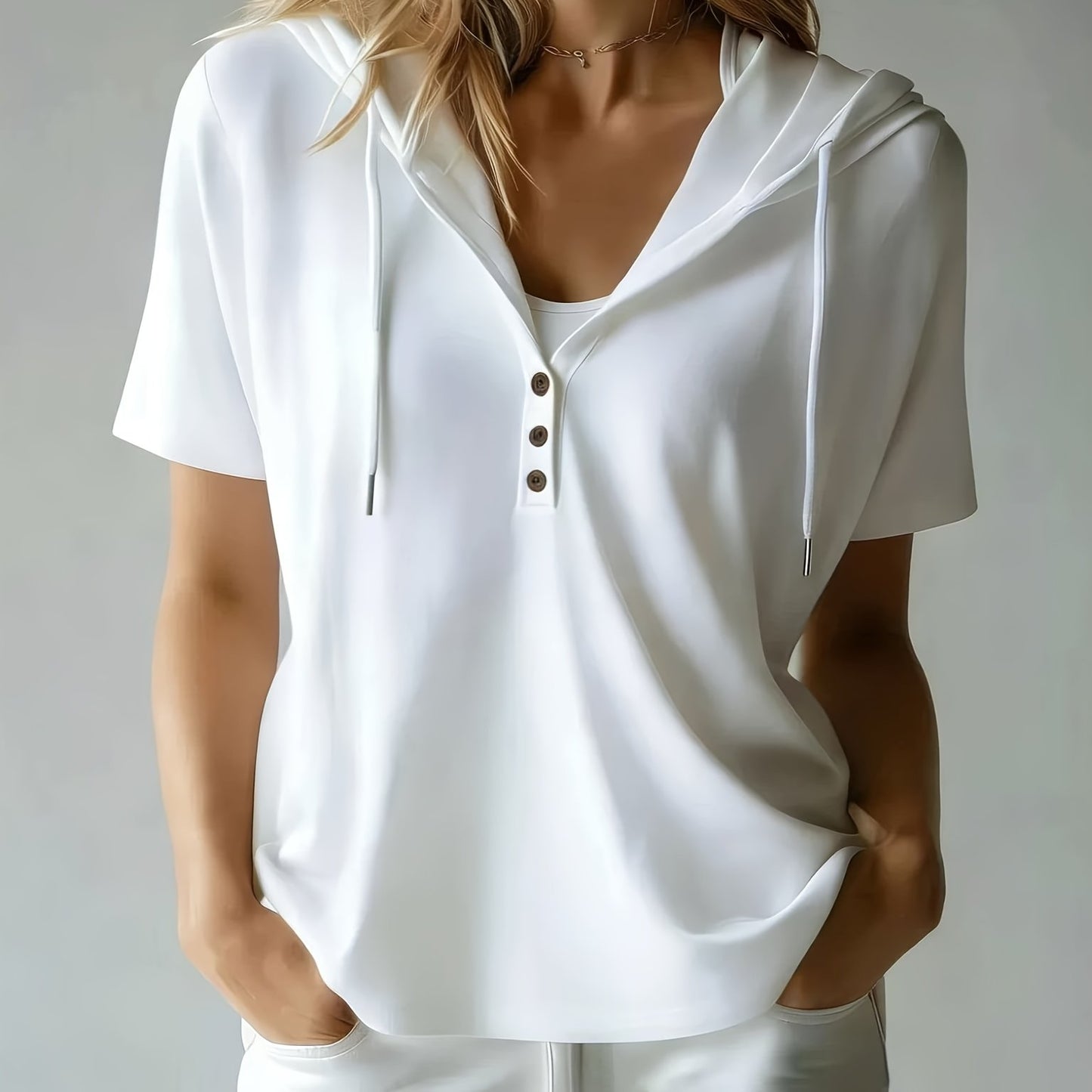 Women's Summer Short Sleeve Hooded T-Shirt Top - Loose Fit