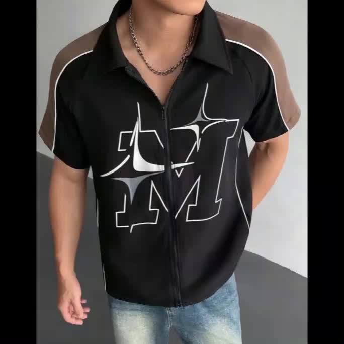 Fashionable Men'S Short-Sleeve Zip-Up Shirt