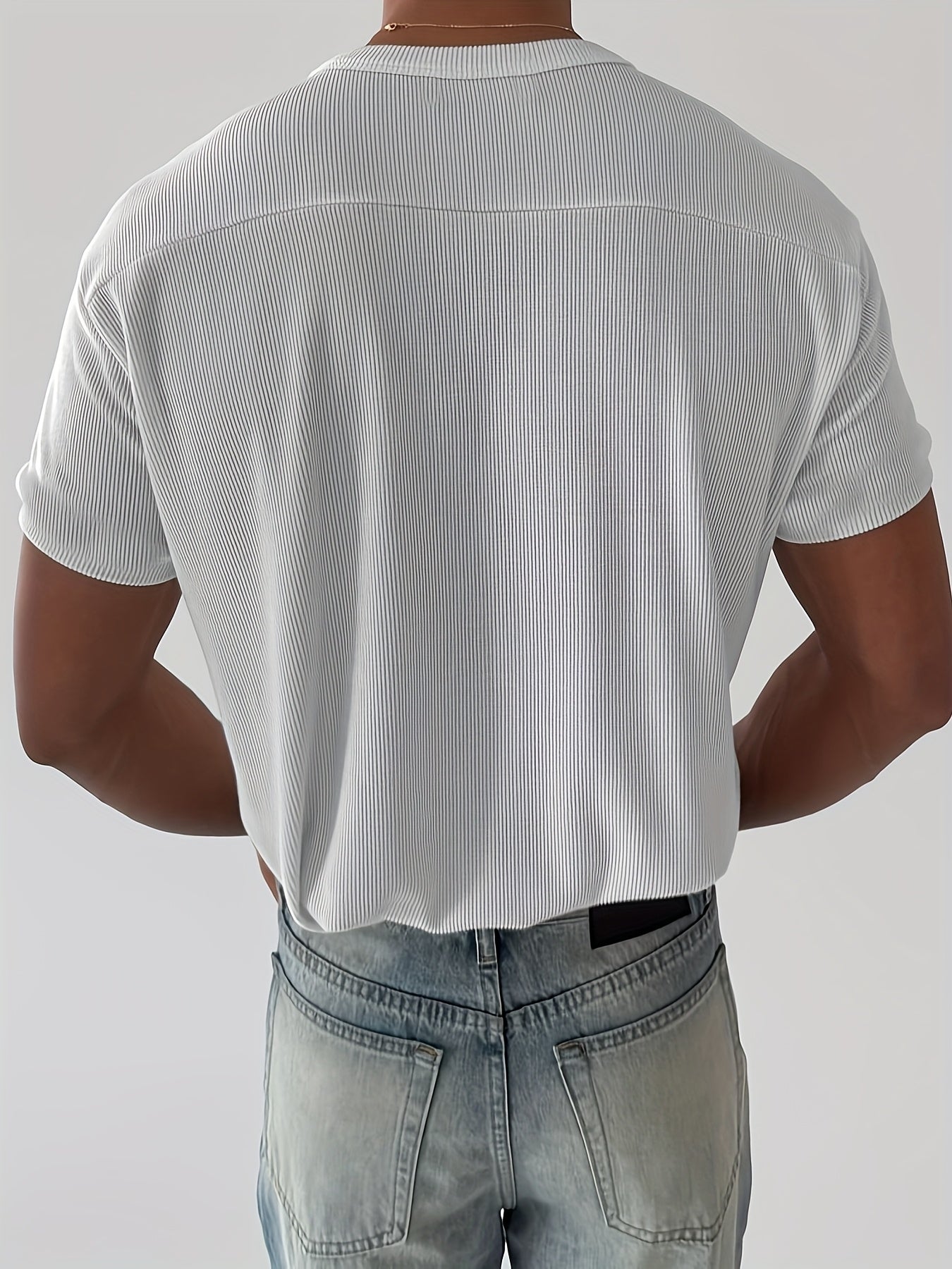 Men'S Slim-Fit Breathable Zip-Up T-Shirt - Stretchy Ribbed Fabric, Solid Color White,Everyday Wear