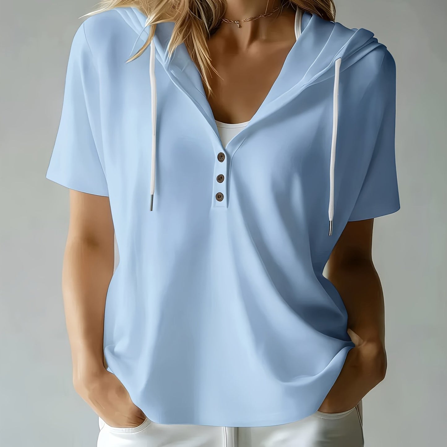Women's Summer Short Sleeve Hooded T-Shirt Top - Loose Fit