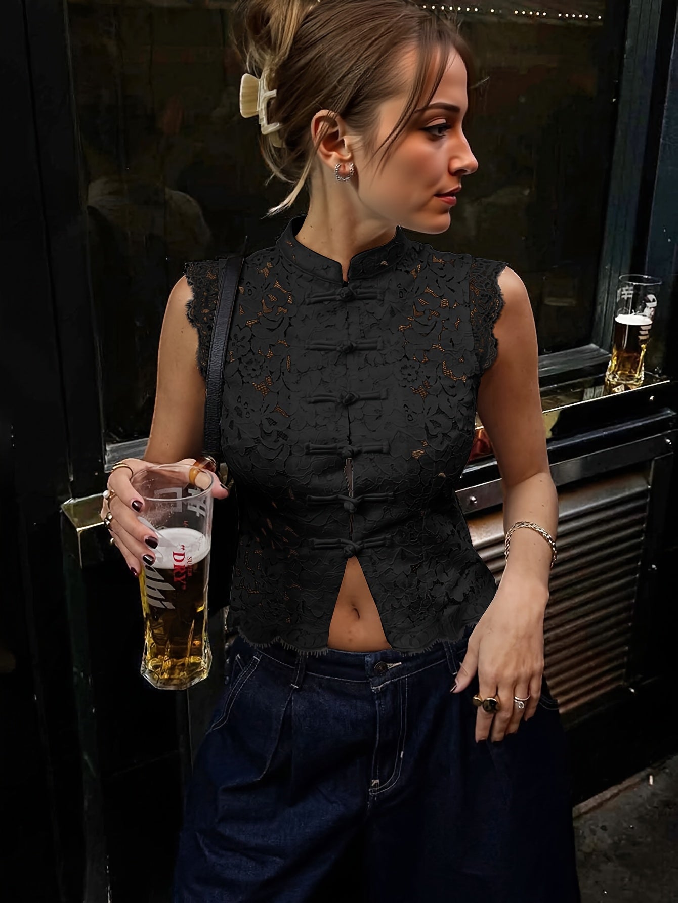 Chinese Style Mandarin Collar Button-Up Vest Shirt