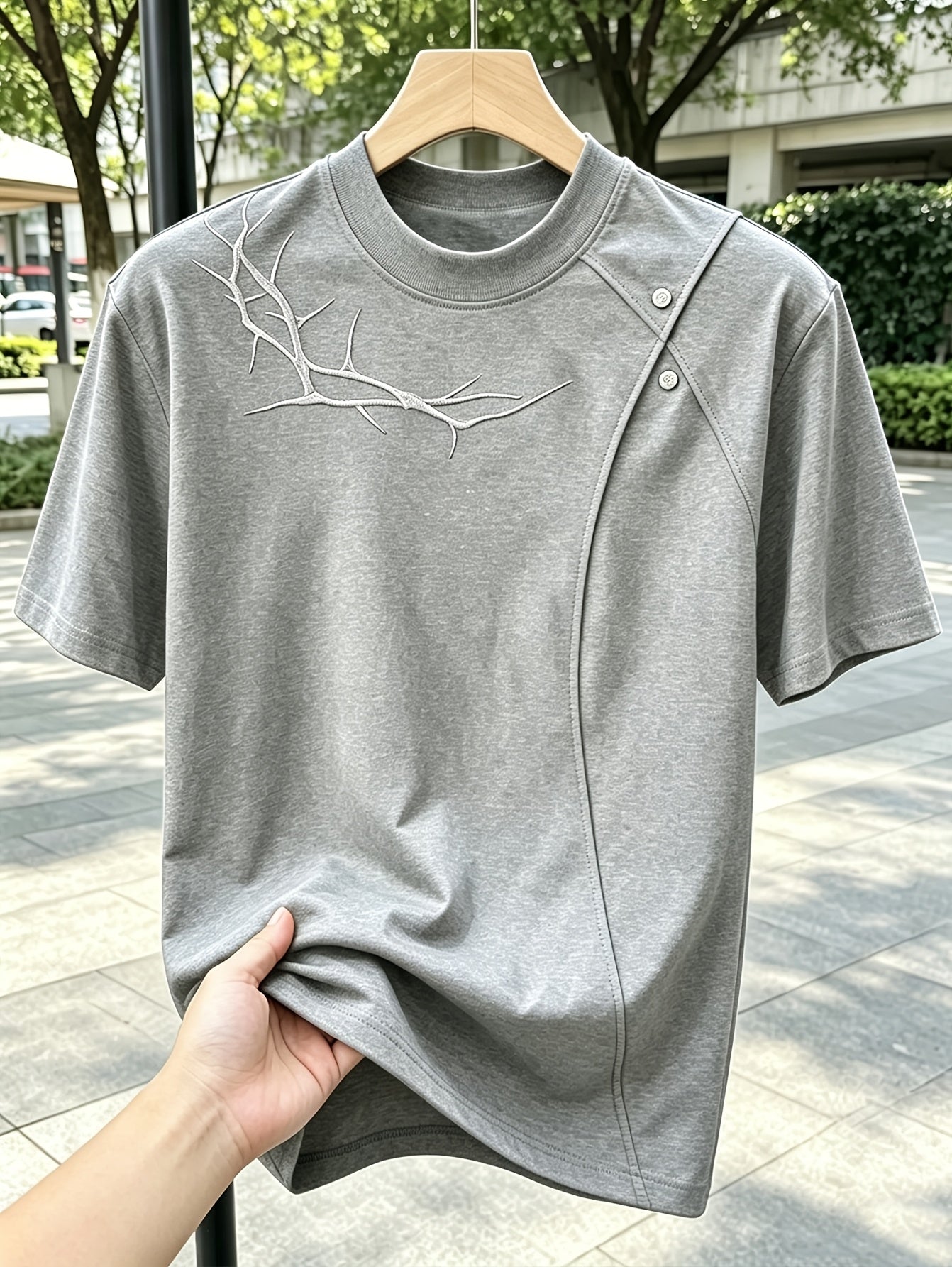 Men'S Casual Sports T-Shirt Rivet Stitching Thorn Embroidery