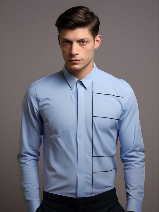 Embroidered Semi Formal Blue Shirt