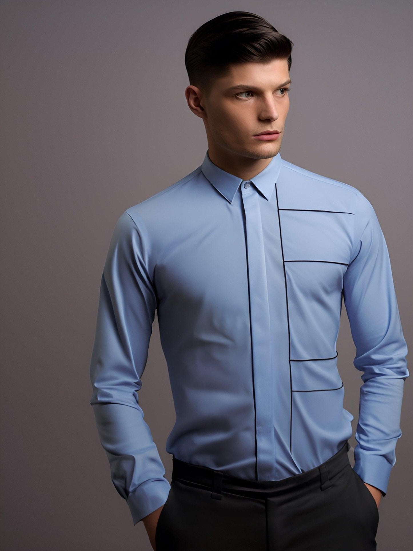 Embroidered Semi Formal Blue Shirt