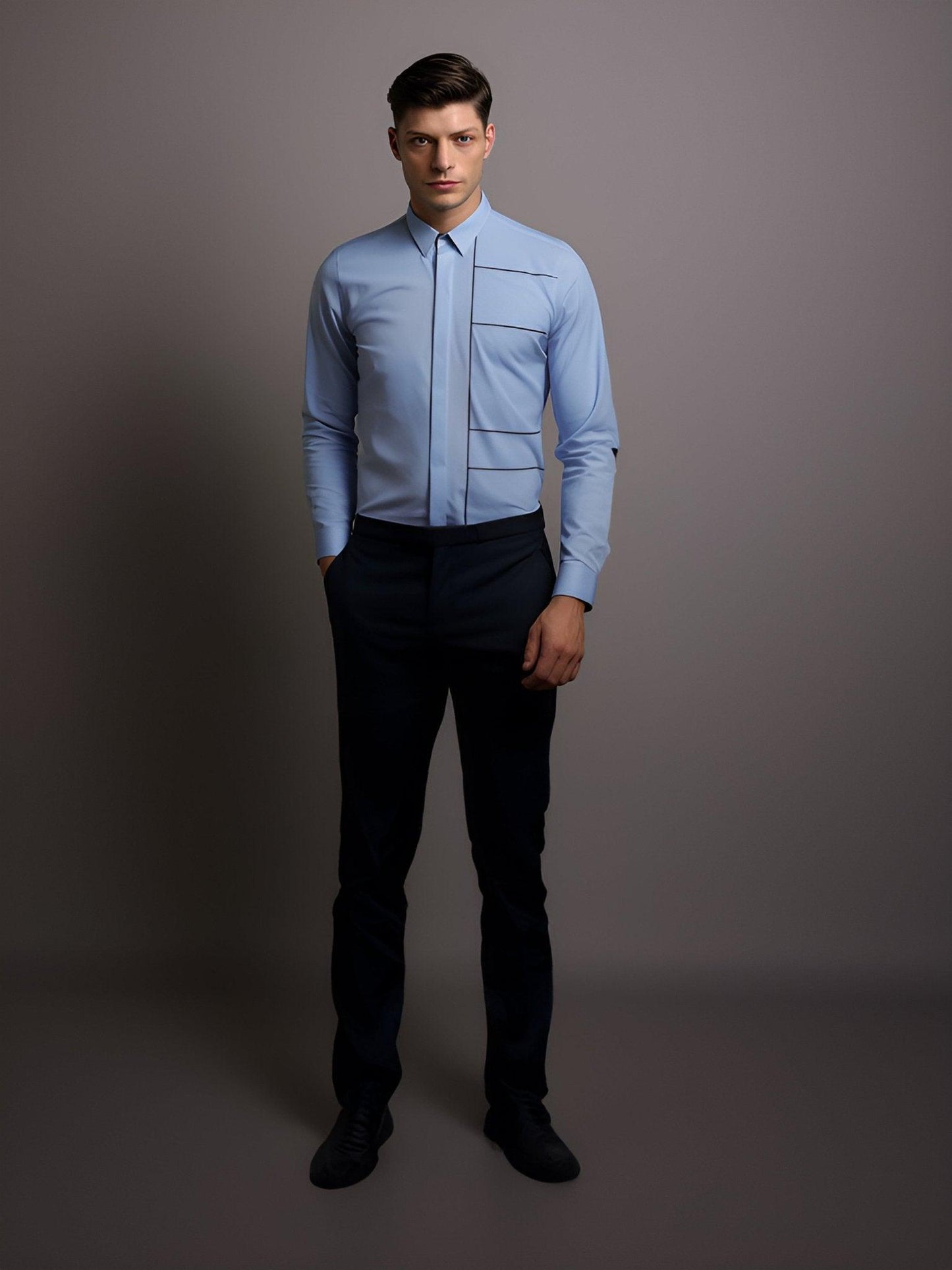 Embroidered Semi Formal Blue Shirt