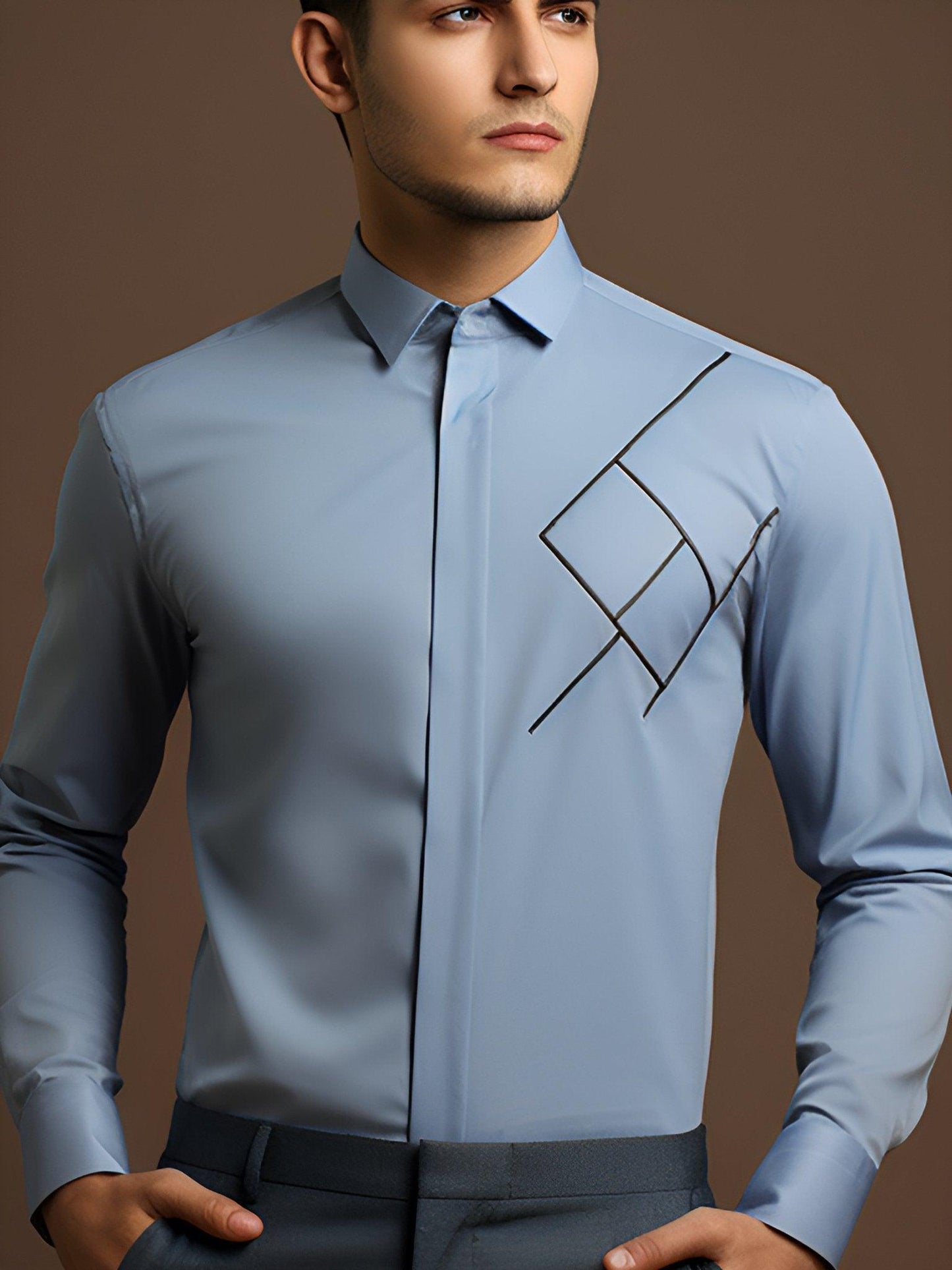 Embroidered Semi Formal Blue Shirt