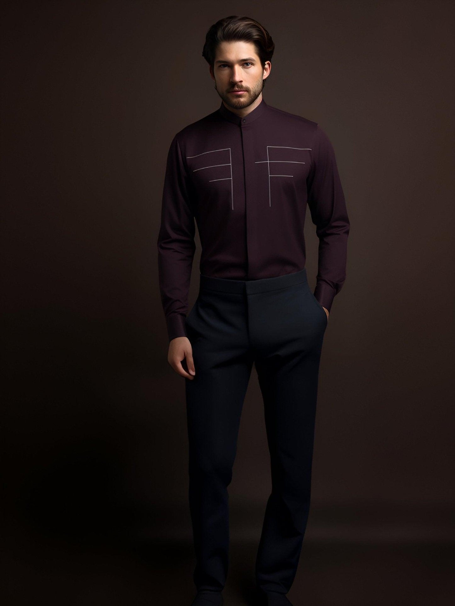 Embroidered Semi Formal Burgundy Shirt